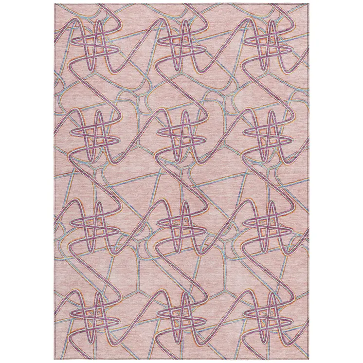 10' X 14' Pink Purple And Sky Blue Geometric Washable Indoor Outdoor Area Rug