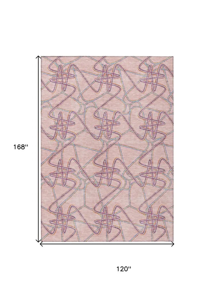 10' X 14' Pink Purple And Sky Blue Geometric Washable Indoor Outdoor Area Rug