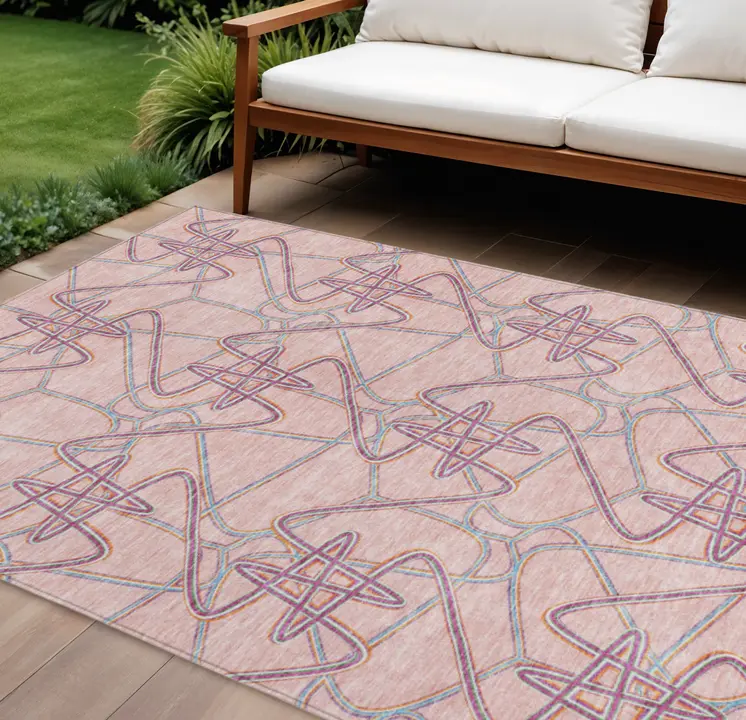 10' X 14' Pink Purple And Sky Blue Geometric Washable Indoor Outdoor Area Rug