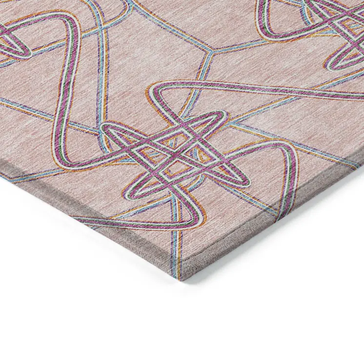 10' X 14' Pink Purple And Sky Blue Geometric Washable Indoor Outdoor Area Rug