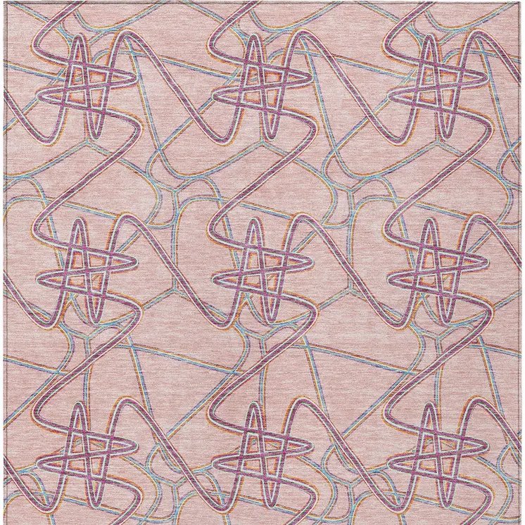 10' X 14' Pink Purple And Sky Blue Geometric Washable Indoor Outdoor Area Rug