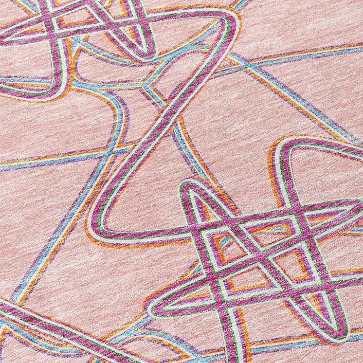 10' X 14' Pink Purple And Sky Blue Geometric Washable Indoor Outdoor Area Rug
