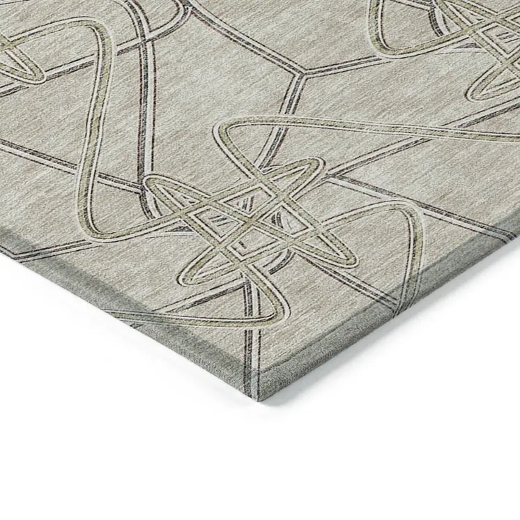 3' X 5' Beige Ivory And Gray Geometric Washable Indoor Outdoor Area Rug