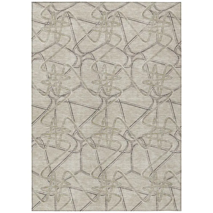 5' X 8' Beige Ivory And Gray Geometric Washable Indoor Outdoor Area Rug