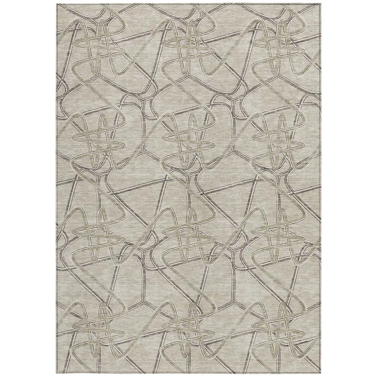 5' X 8' Beige Ivory And Gray Geometric Washable Indoor Outdoor Area Rug