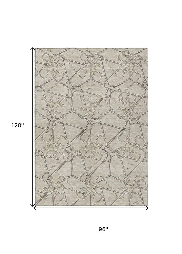 8' X 10' Beige Ivory And Gray Geometric Washable Indoor Outdoor Area Rug