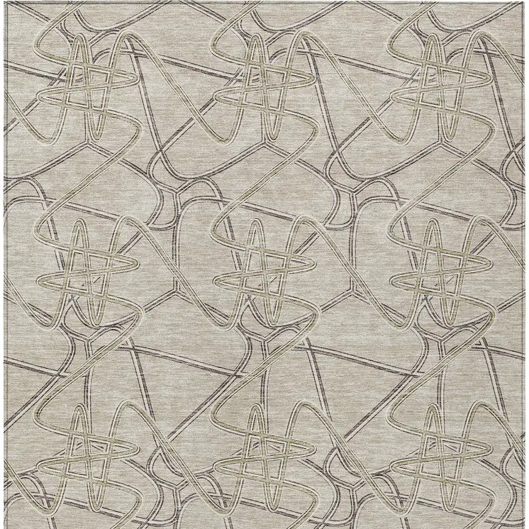 9' X 12' Beige Ivory And Gray Geometric Washable Indoor Outdoor Area Rug