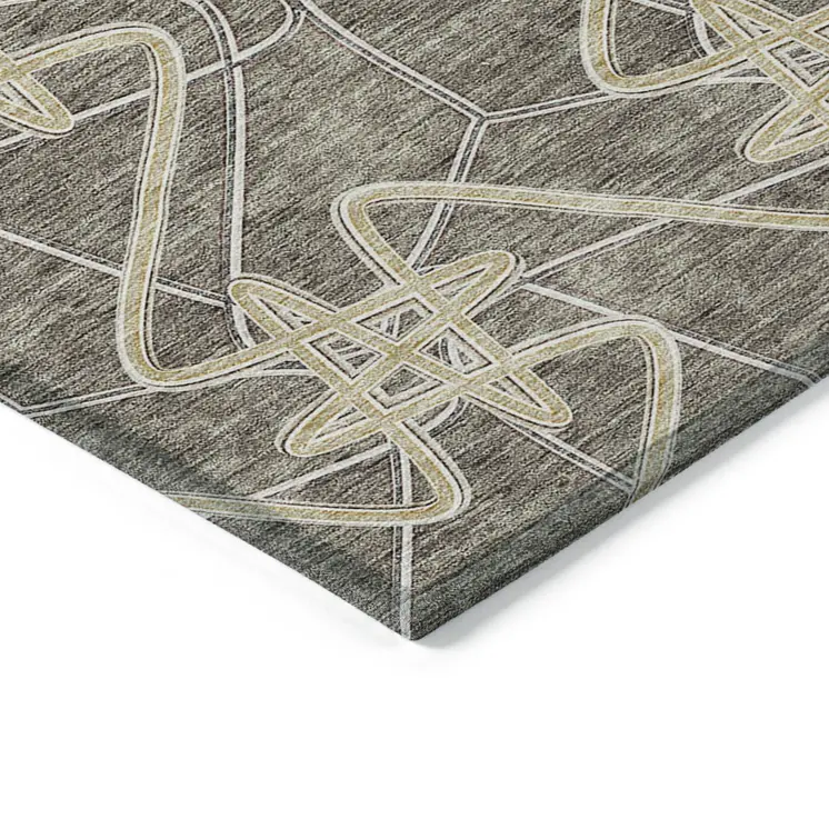 3' X 5' Taupe Ivory And Brown Geometric Washable Indoor Outdoor Area Rug