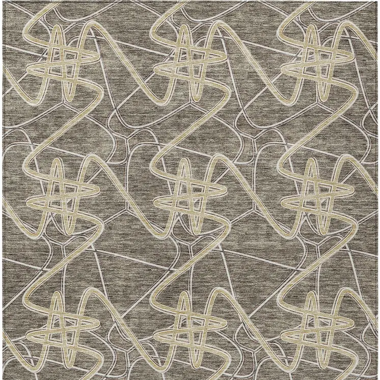 5' X 8' Taupe Ivory And Brown Geometric Washable Indoor Outdoor Area Rug