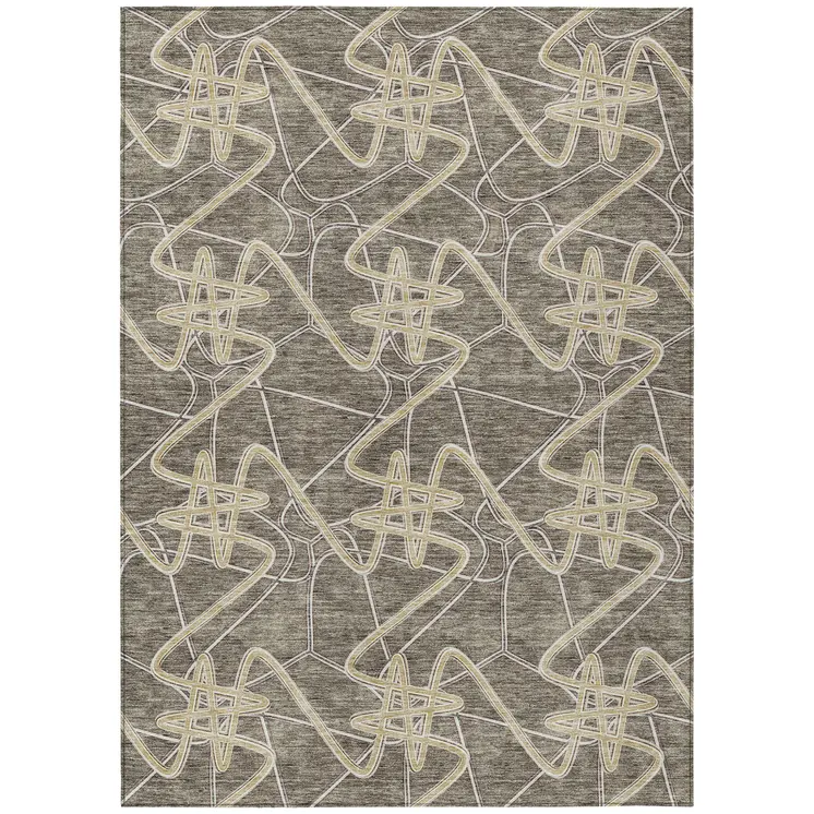 5' X 8' Taupe Ivory And Brown Geometric Washable Indoor Outdoor Area Rug