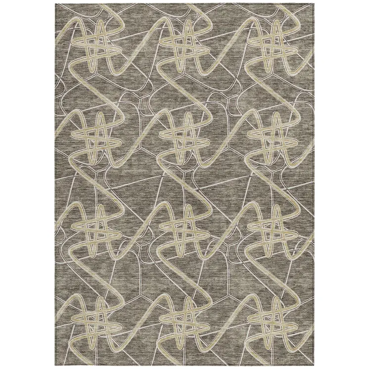 8' X 10' Taupe Ivory And Brown Geometric Washable Indoor Outdoor Area Rug