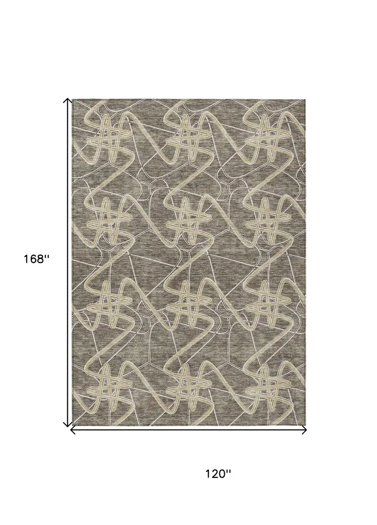 10' X 14' Taupe Ivory And Brown Geometric Washable Indoor Outdoor Area Rug