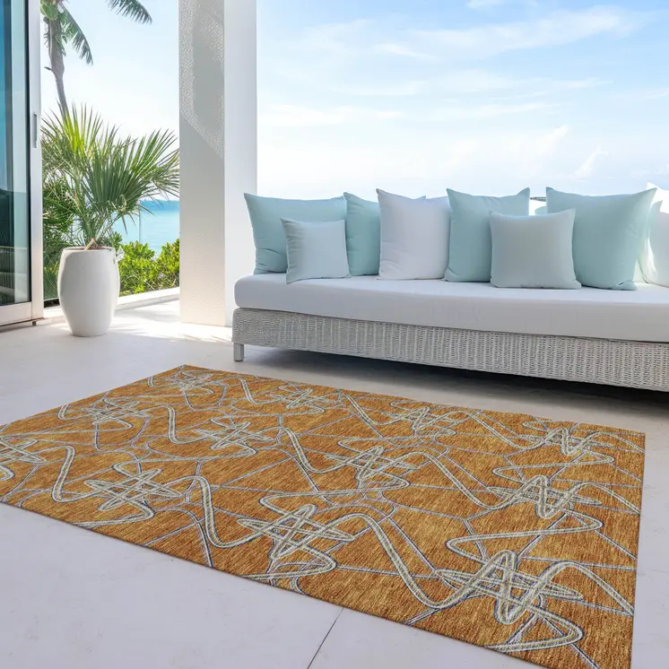 3' X 5' Terra Cotta Ivory And Charcoal Geometric Washable Indoor Outdoor Area Rug
