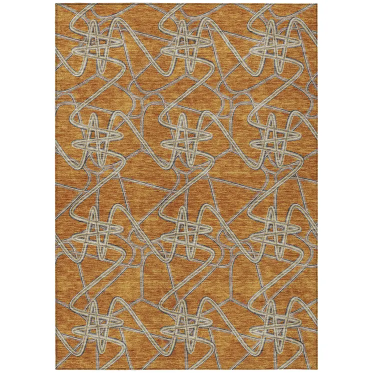 3' X 5' Terra Cotta Ivory And Charcoal Geometric Washable Indoor Outdoor Area Rug