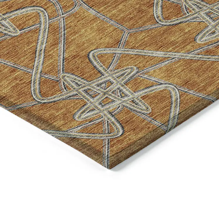 3' X 5' Terra Cotta Ivory And Charcoal Geometric Washable Indoor Outdoor Area Rug