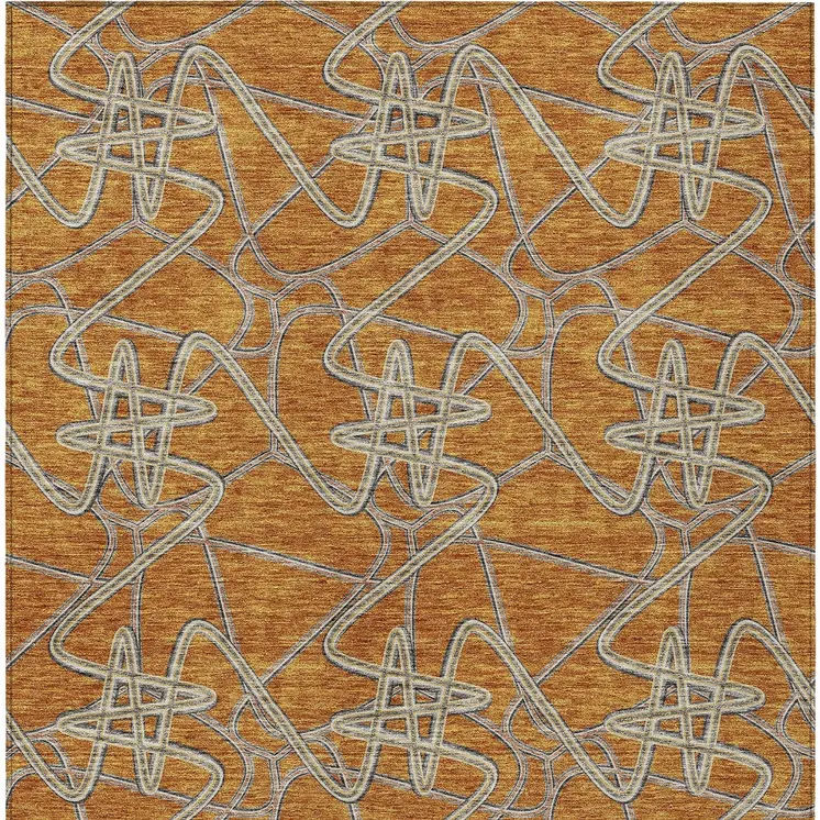 3' X 5' Terra Cotta Ivory And Charcoal Geometric Washable Indoor Outdoor Area Rug