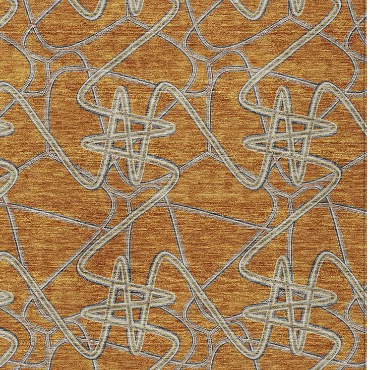 9' X 12' Terra Cotta Ivory And Charcoal Geometric Washable Indoor Outdoor Area Rug