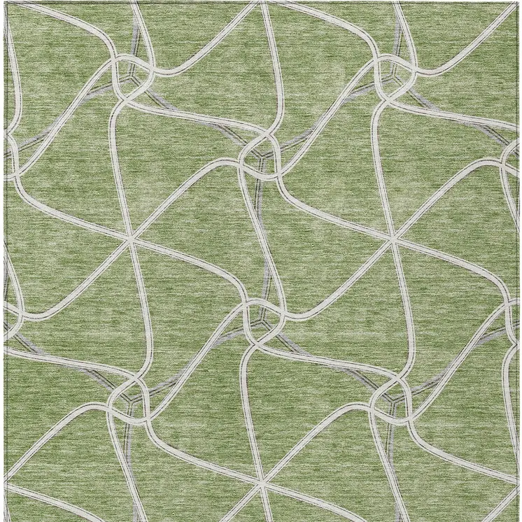 3' X 5' Sage And Ivory Geometric Washable Indoor Outdoor Area Rug