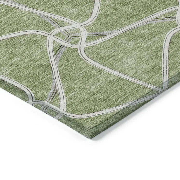 3' X 5' Sage And Ivory Geometric Washable Indoor Outdoor Area Rug