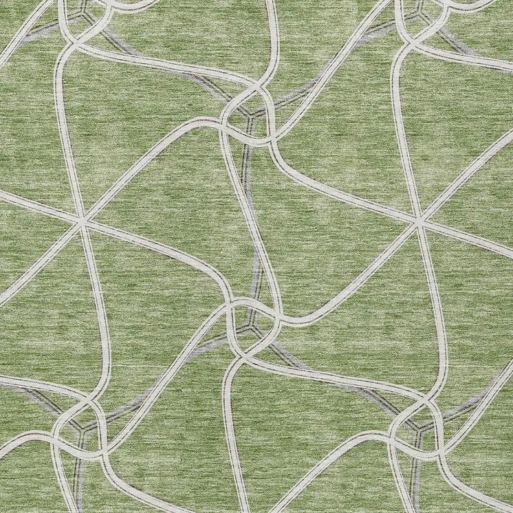 3' X 5' Sage And Ivory Geometric Washable Indoor Outdoor Area Rug