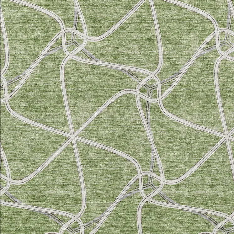 5' X 8' Sage And Ivory Geometric Washable Indoor Outdoor Area Rug