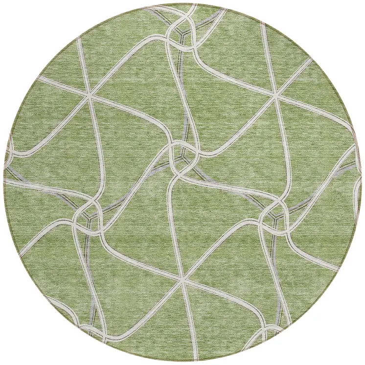 8' Sage And Ivory Round Geometric Washable Indoor Outdoor Area Rug