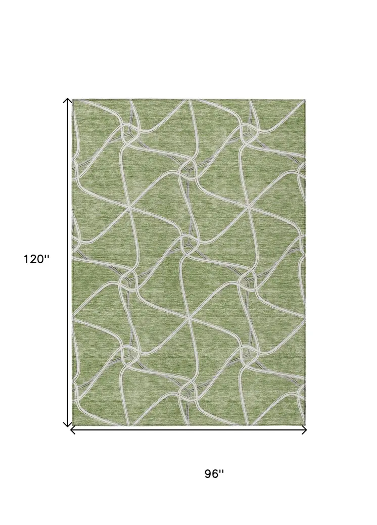 8' X 10' Sage And Ivory Geometric Washable Indoor Outdoor Area Rug