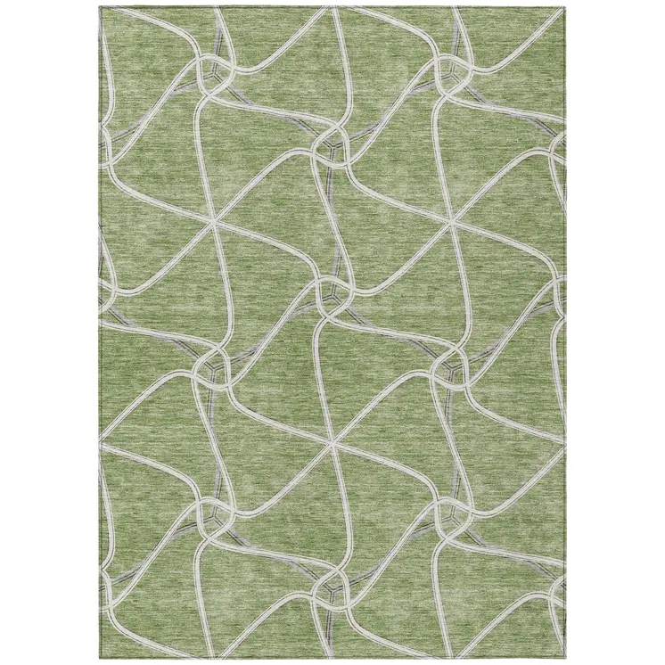 8' X 10' Sage And Ivory Geometric Washable Indoor Outdoor Area Rug