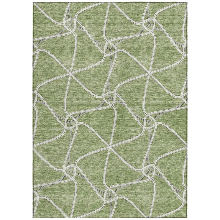 10' X 14' Sage And Ivory Geometric Washable Indoor Outdoor Area Rug