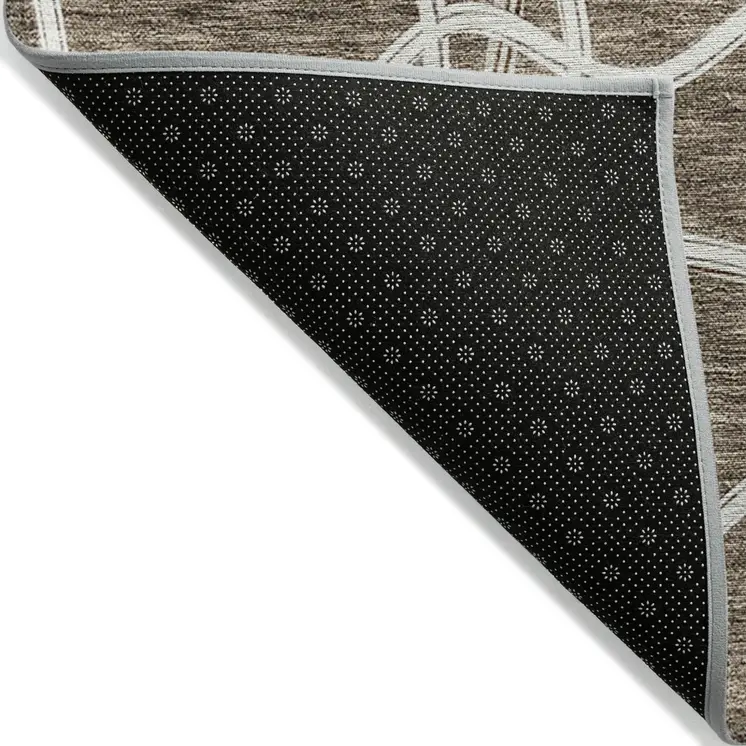 9' X 12' Brown And Ivory Geometric Washable Indoor Outdoor Area Rug