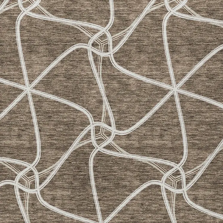 9' X 12' Brown And Ivory Geometric Washable Indoor Outdoor Area Rug