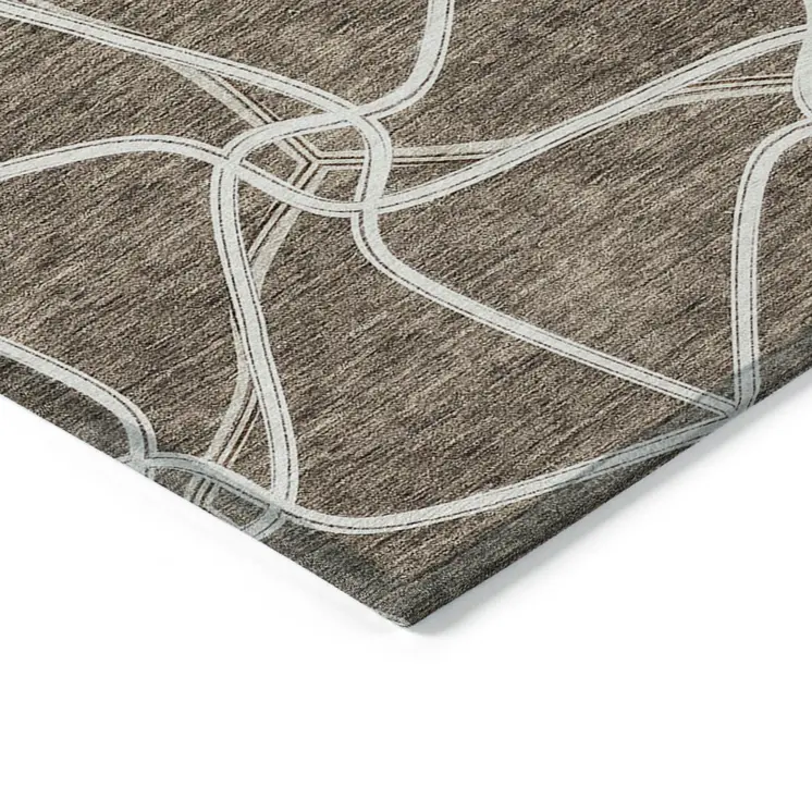 10' X 14' Brown And Ivory Geometric Washable Indoor Outdoor Area Rug