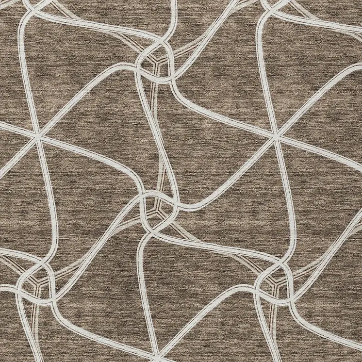 10' X 14' Brown And Ivory Geometric Washable Indoor Outdoor Area Rug