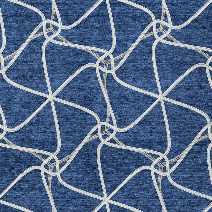3' X 5' Blue And Ivory Geometric Washable Indoor Outdoor Area Rug