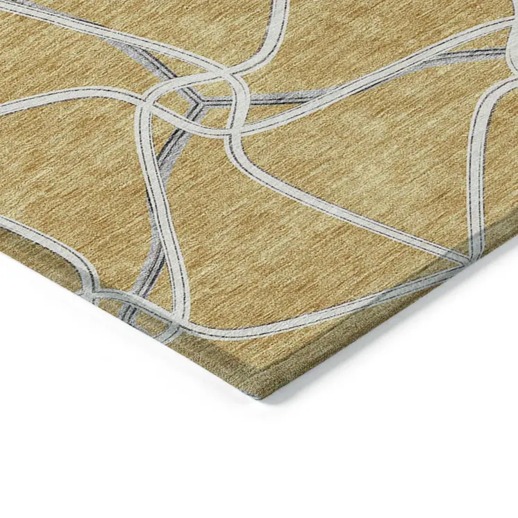 10' X 14' Gold And Ivory Geometric Washable Indoor Outdoor Area Rug