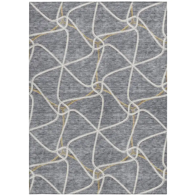 3' X 5' Gray And Ivory Geometric Washable Indoor Outdoor Area Rug
