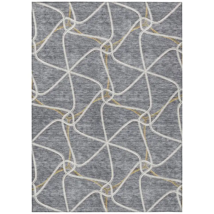 3' X 5' Gray And Ivory Geometric Washable Indoor Outdoor Area Rug
