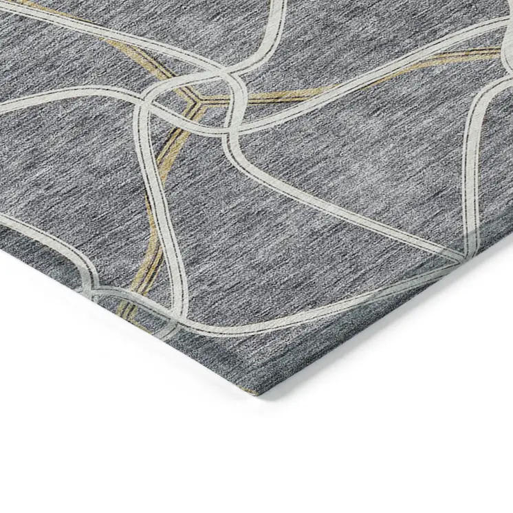3' X 5' Gray And Ivory Geometric Washable Indoor Outdoor Area Rug