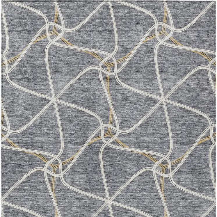 10' X 14' Gray And Ivory Geometric Washable Indoor Outdoor Area Rug