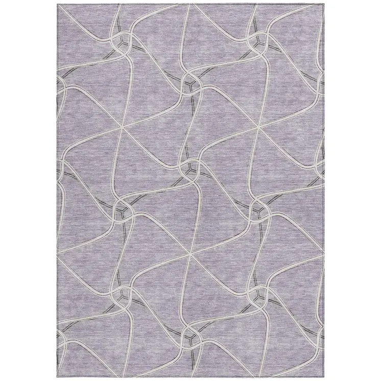 5' X 8' Lavender And Ivory Geometric Washable Indoor Outdoor Area Rug