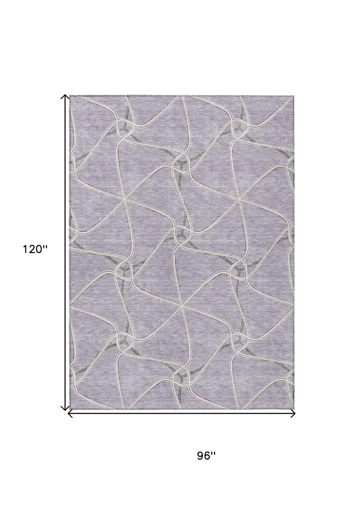 8' X 10' Lavender And Ivory Geometric Washable Indoor Outdoor Area Rug