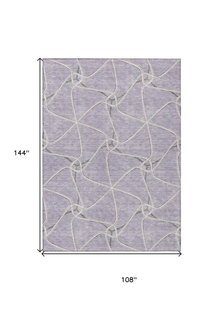 9' X 12' Lavender And Ivory Geometric Washable Indoor Outdoor Area Rug