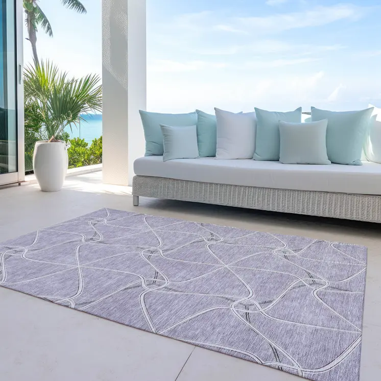 9' X 12' Lavender And Ivory Geometric Washable Indoor Outdoor Area Rug
