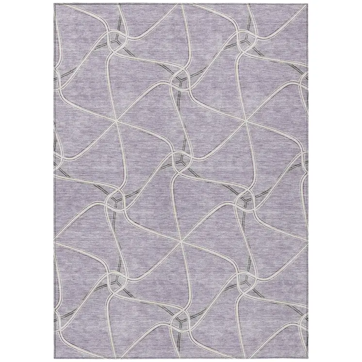 9' X 12' Lavender And Ivory Geometric Washable Indoor Outdoor Area Rug