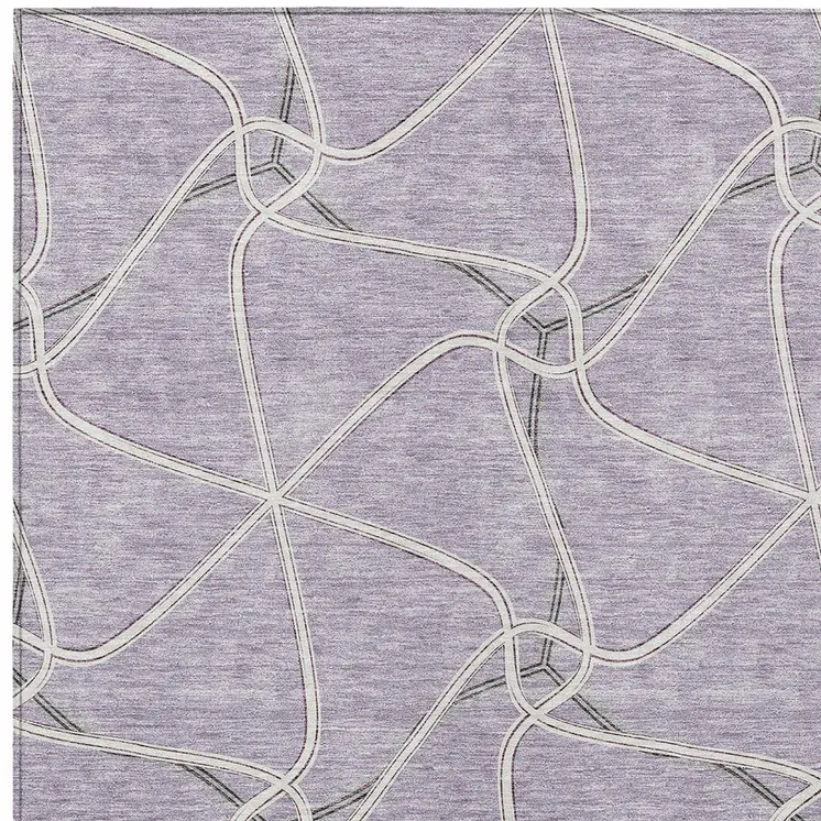 10' X 14' Lavender And Ivory Geometric Washable Indoor Outdoor Area Rug