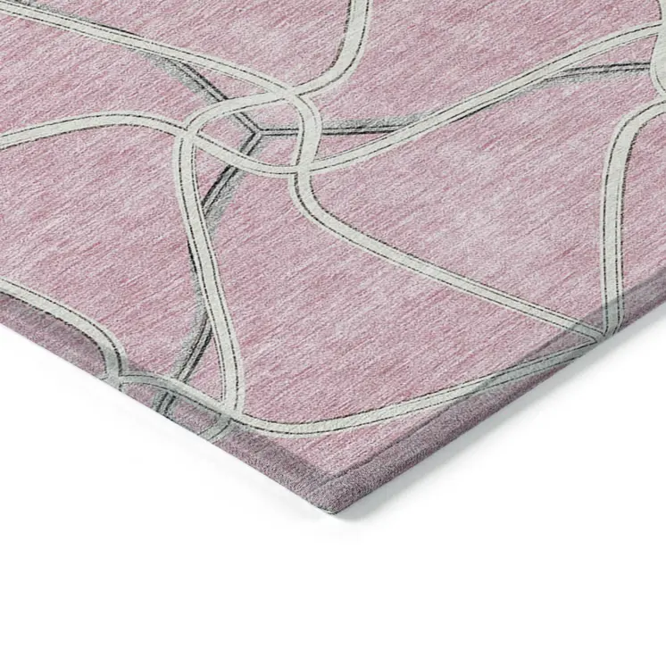 8' X 10' Pink And Ivory Geometric Washable Indoor Outdoor Area Rug