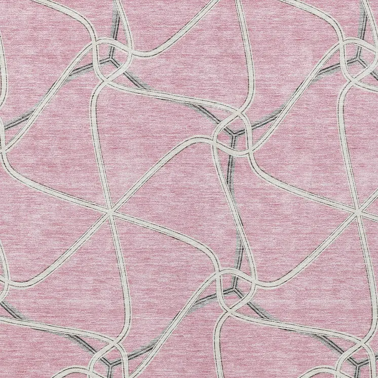 9' X 12' Pink And Ivory Geometric Washable Indoor Outdoor Area Rug
