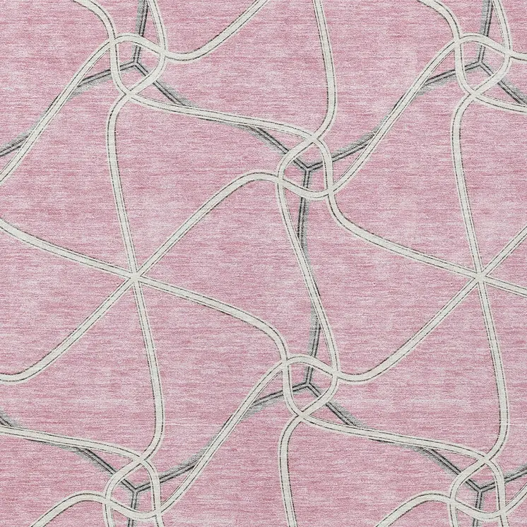 10' X 14' Pink And Ivory Geometric Washable Indoor Outdoor Area Rug