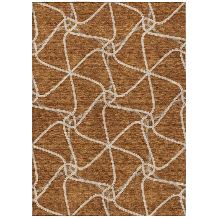3' X 5' Orange And Ivory Geometric Washable Indoor Outdoor Area Rug