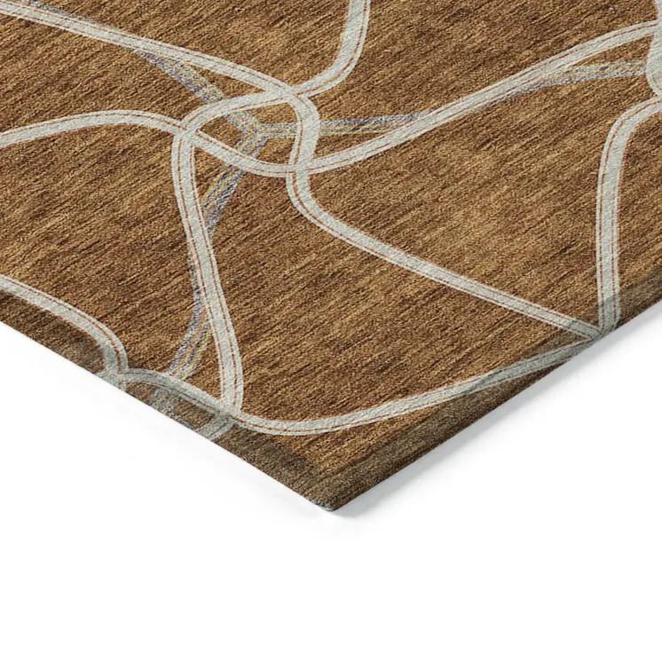3' X 5' Orange And Ivory Geometric Washable Indoor Outdoor Area Rug